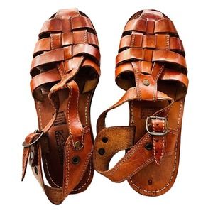 Huaraches Authentic Playera Walnut Leather Sandals Cross Woven in Mexico Sz 9